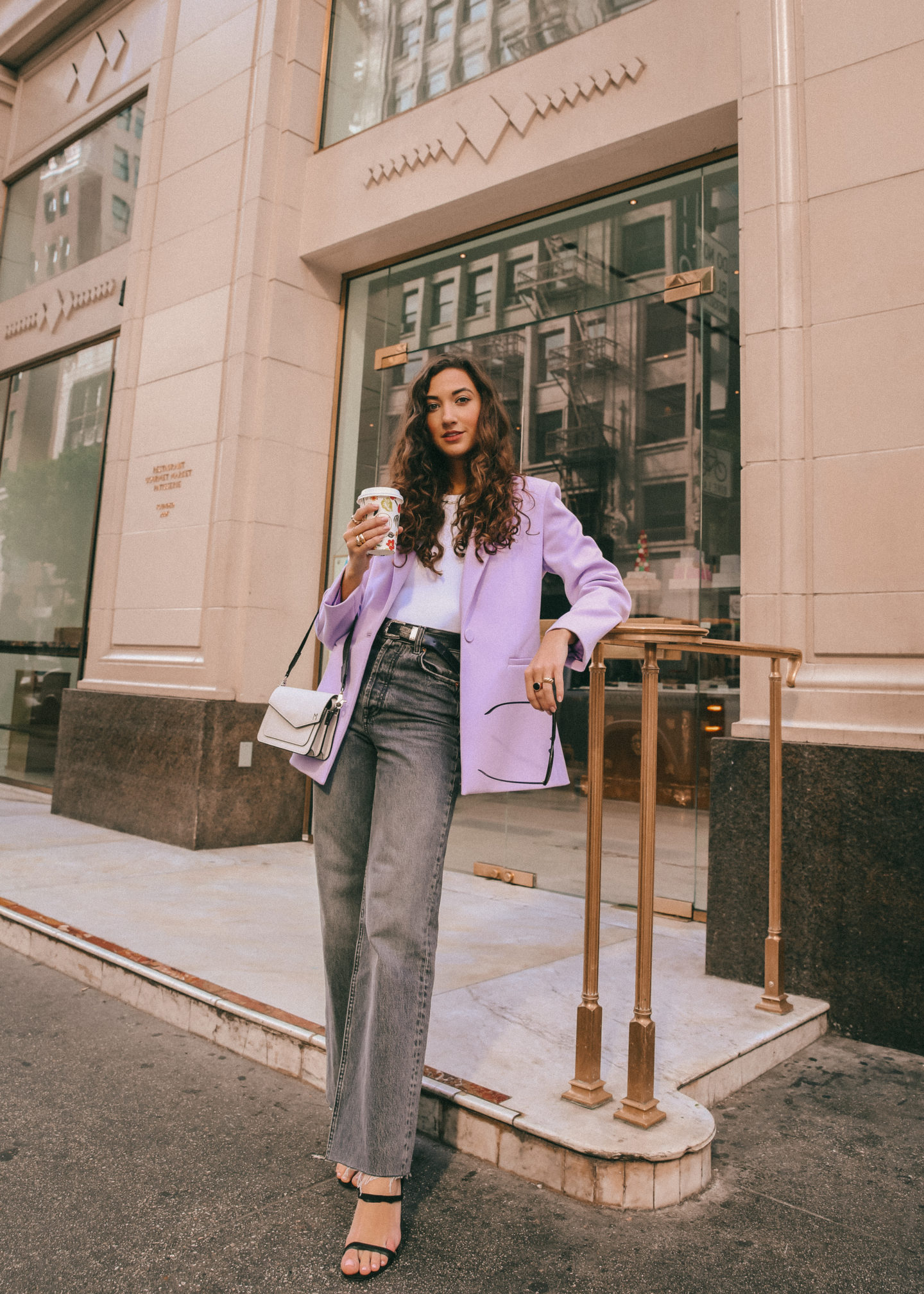 purple blazer outfit