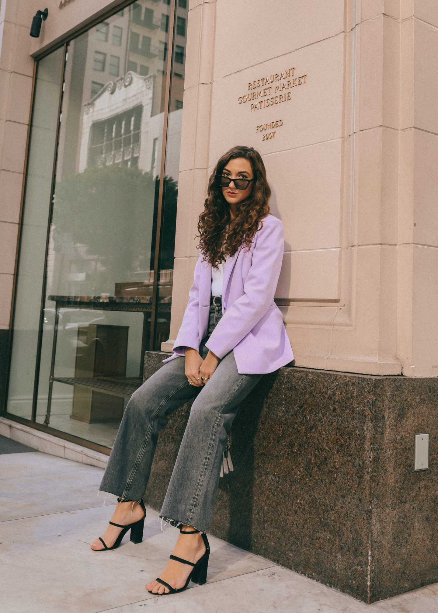 lilac blazer outfit