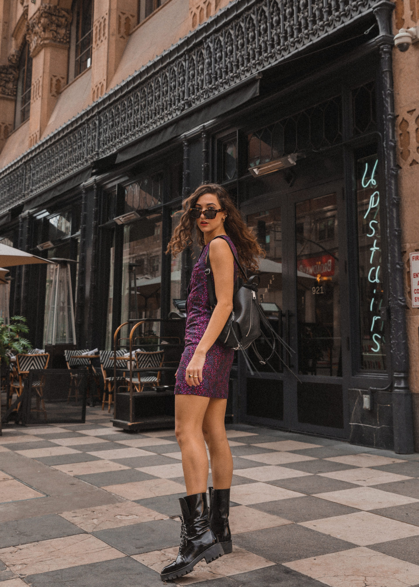 LA Outfit Recap - womens fashion DTLA california lug boots retro curly hair mini dress outfit inspo blogger NYC long hair styles street style